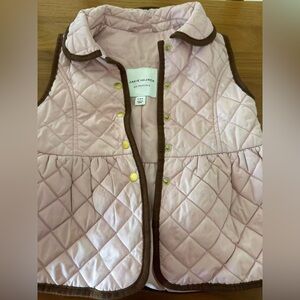 Janie and Jack Light Pink Quilted Vest with Brown Trim
